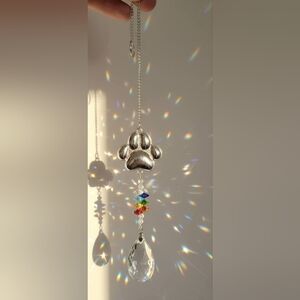 Silver Paw Print Crystal Suncatcher